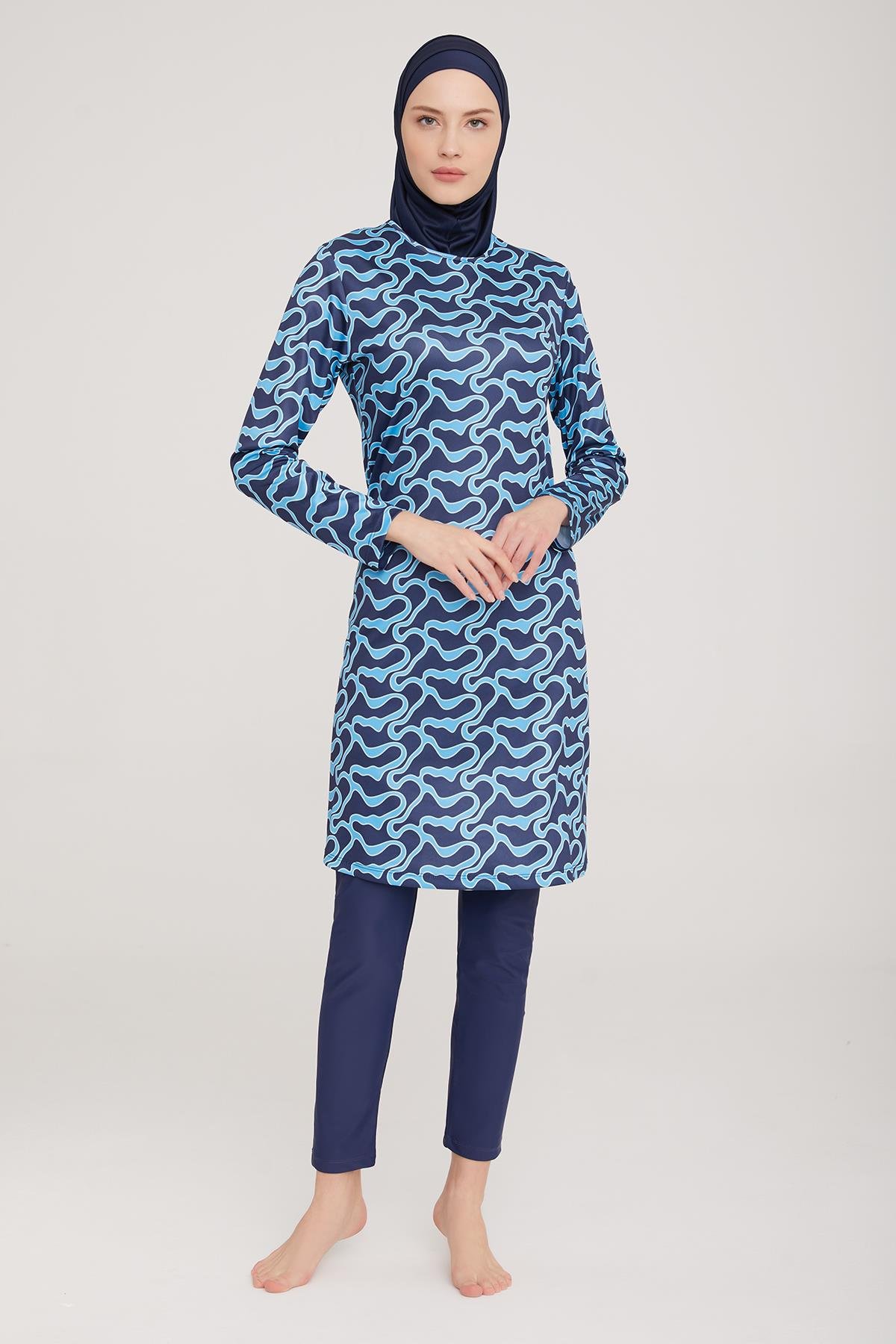 Likralı Tam Kapalı Tesettür Mayo Massıma 3 9026 Koyu Lacivert Remsa Mayo