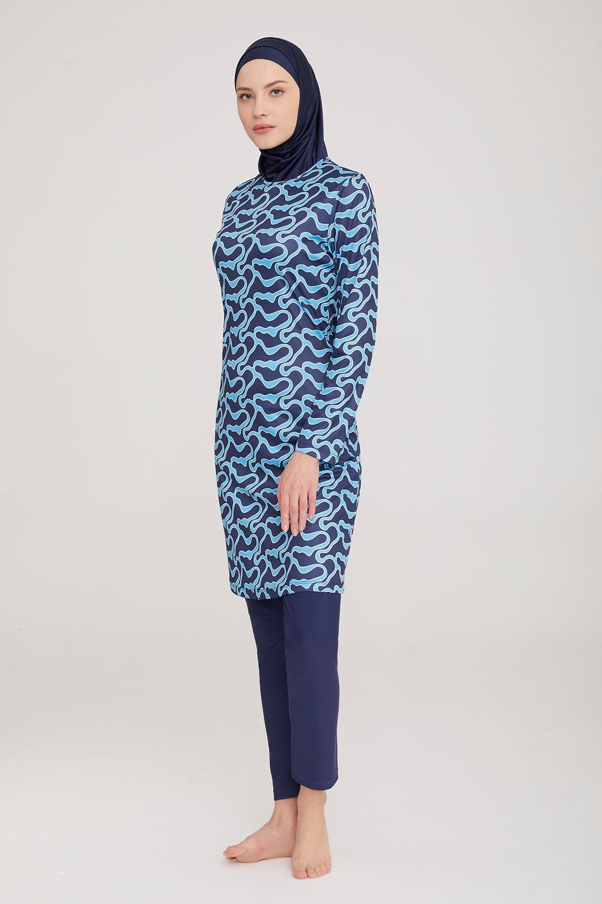 Likralı Tam Kapalı Tesettür Mayo Massıma 3 9026 Koyu Lacivert Remsa Mayo