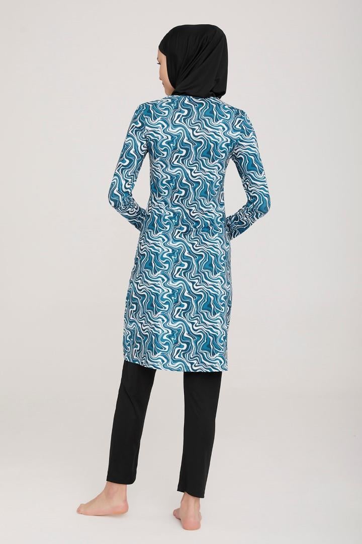 Likralı Tam Kapalı Tesettür Mayo Massıma 5 9028 Siyah Remsa Mayo