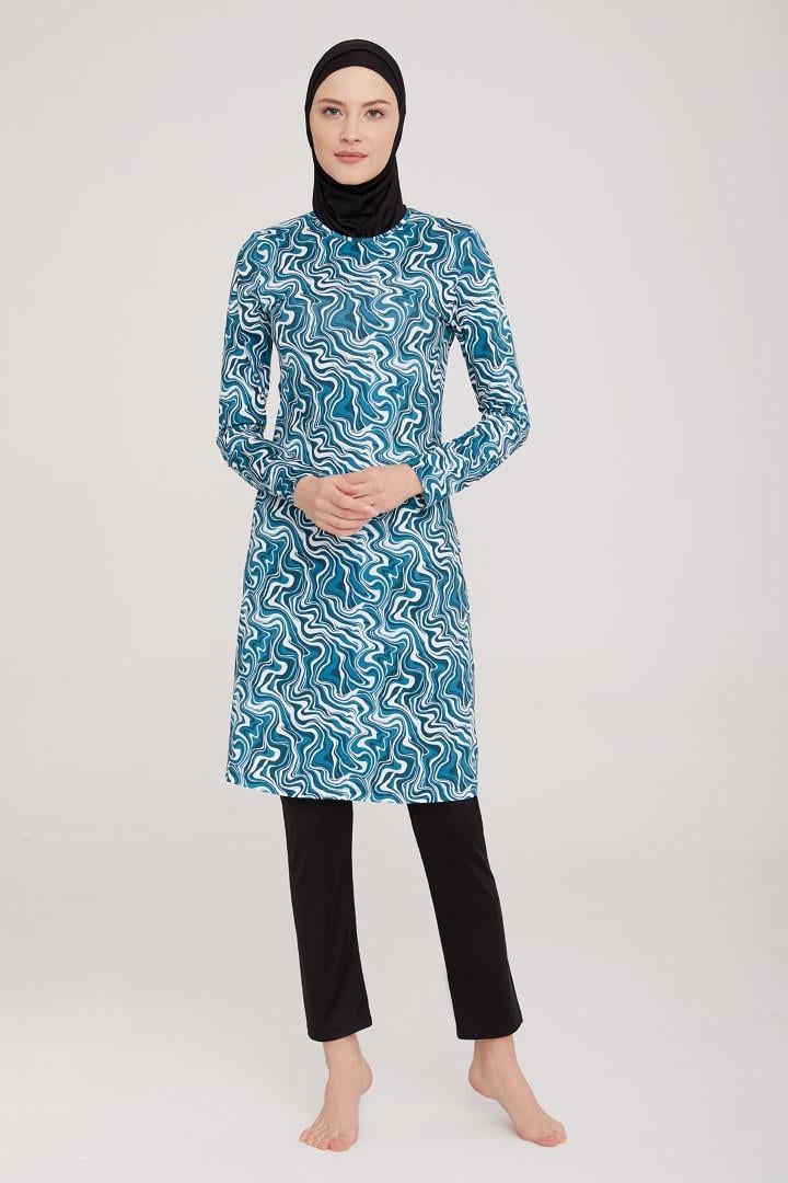 Likralı Tam Kapalı Tesettür Mayo Massıma 5 9028 Siyah Remsa Mayo