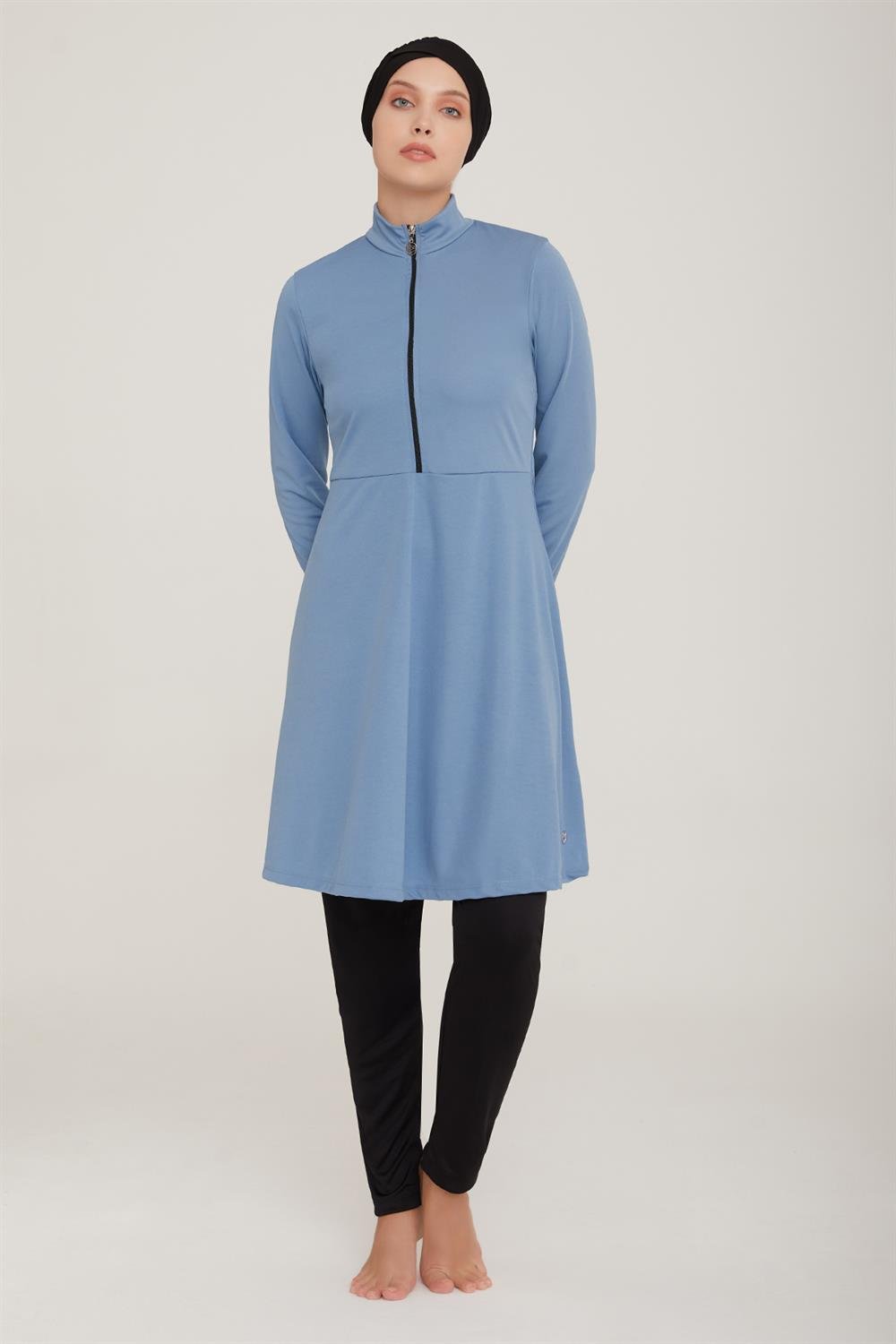 Likralı Tam Kapalı Tesettür Mayo Maysız Düz 9020 İndigo Remsa Mayo