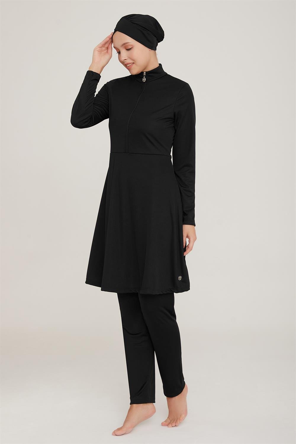 Likralı Tam Kapalı Tesettür Mayo Maysız Düz 9020 Siyah Remsa Mayo