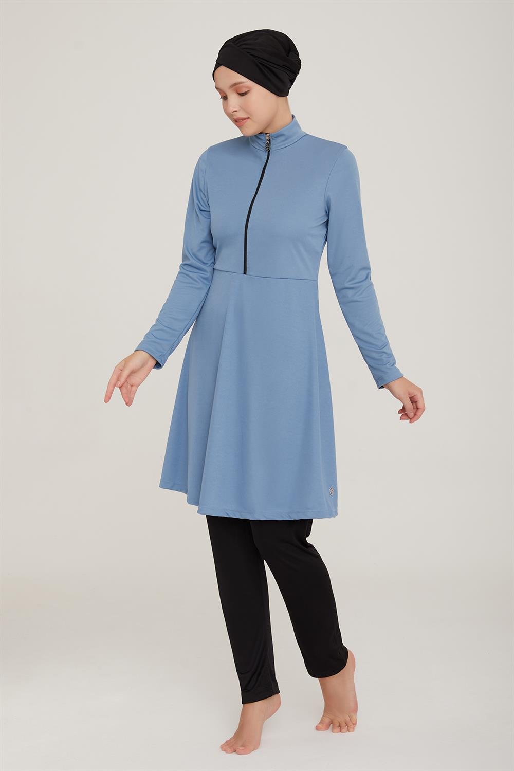 Likralı Tam Kapalı Tesettür Mayo Maysız Düz 9020 İndigo Remsa Mayo