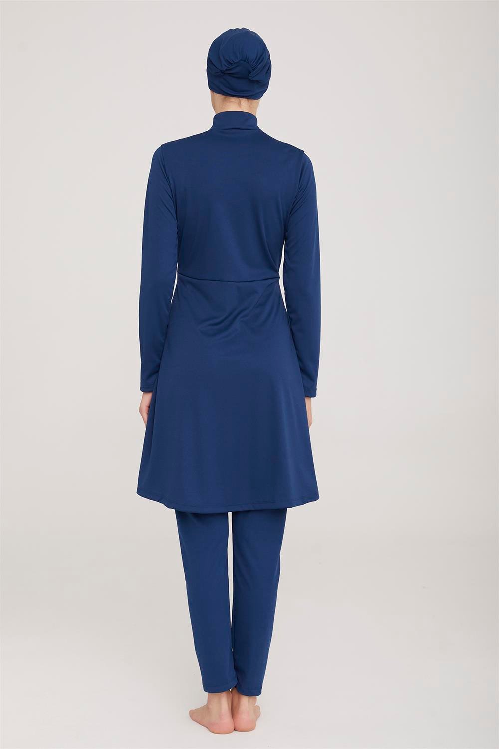 Likralı Tam Kapalı Tesettür Mayo Maysız Düz 9020 Açık Lacivert Remsa Mayo