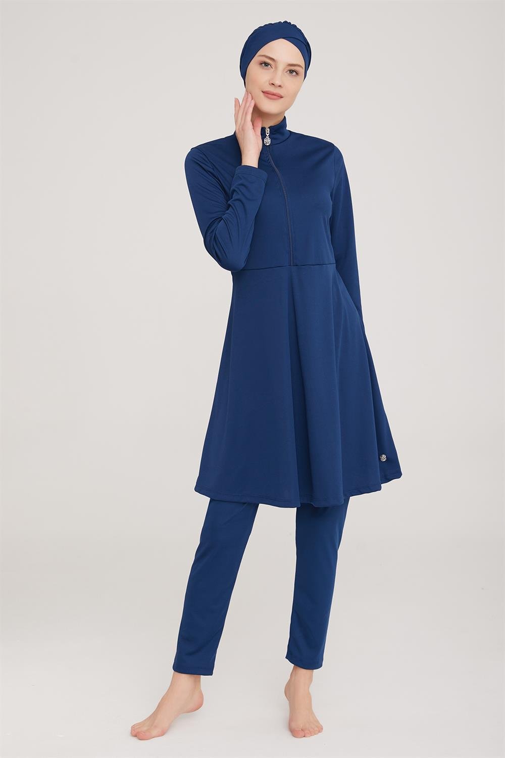 Likralı Tam Kapalı Tesettür Mayo Maysız Düz 9020 Açık Lacivert Remsa Mayo