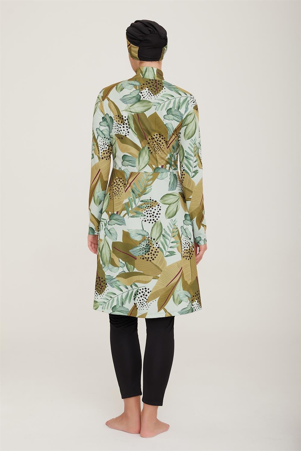 Likralı Tam Kapalı Tesettür Mayo Maysız Desenli 9011 Siyah Remsa Mayo