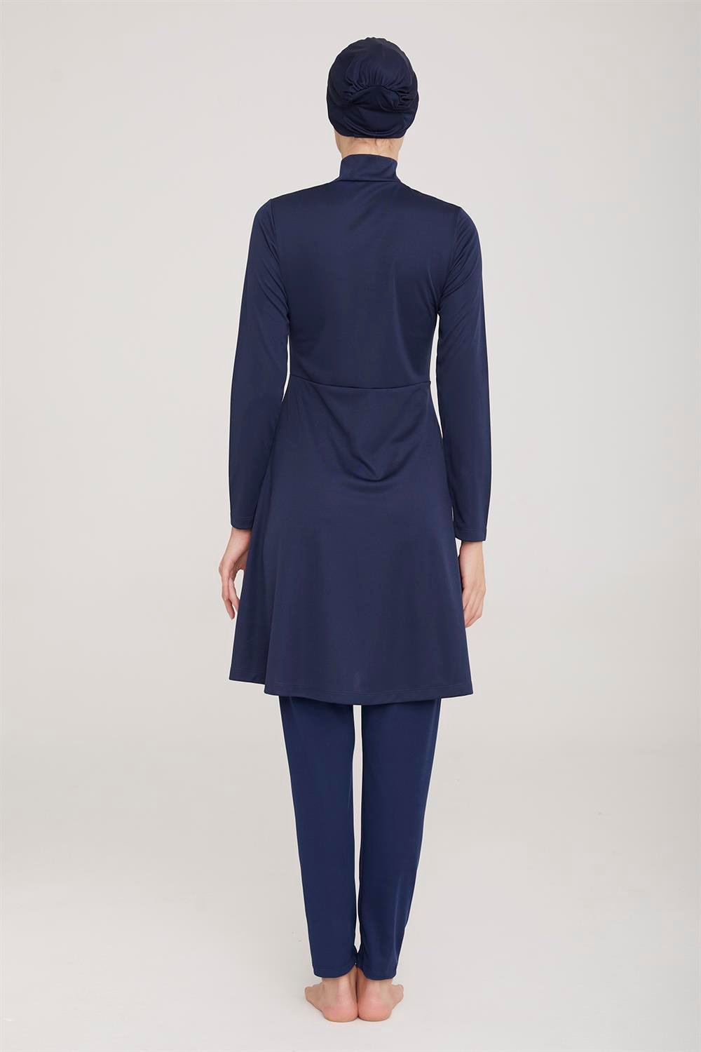 Likralı Tam Kapalı Tesettür Mayo Maysız Düz 9020 Koyu Lacivert Remsa Mayo