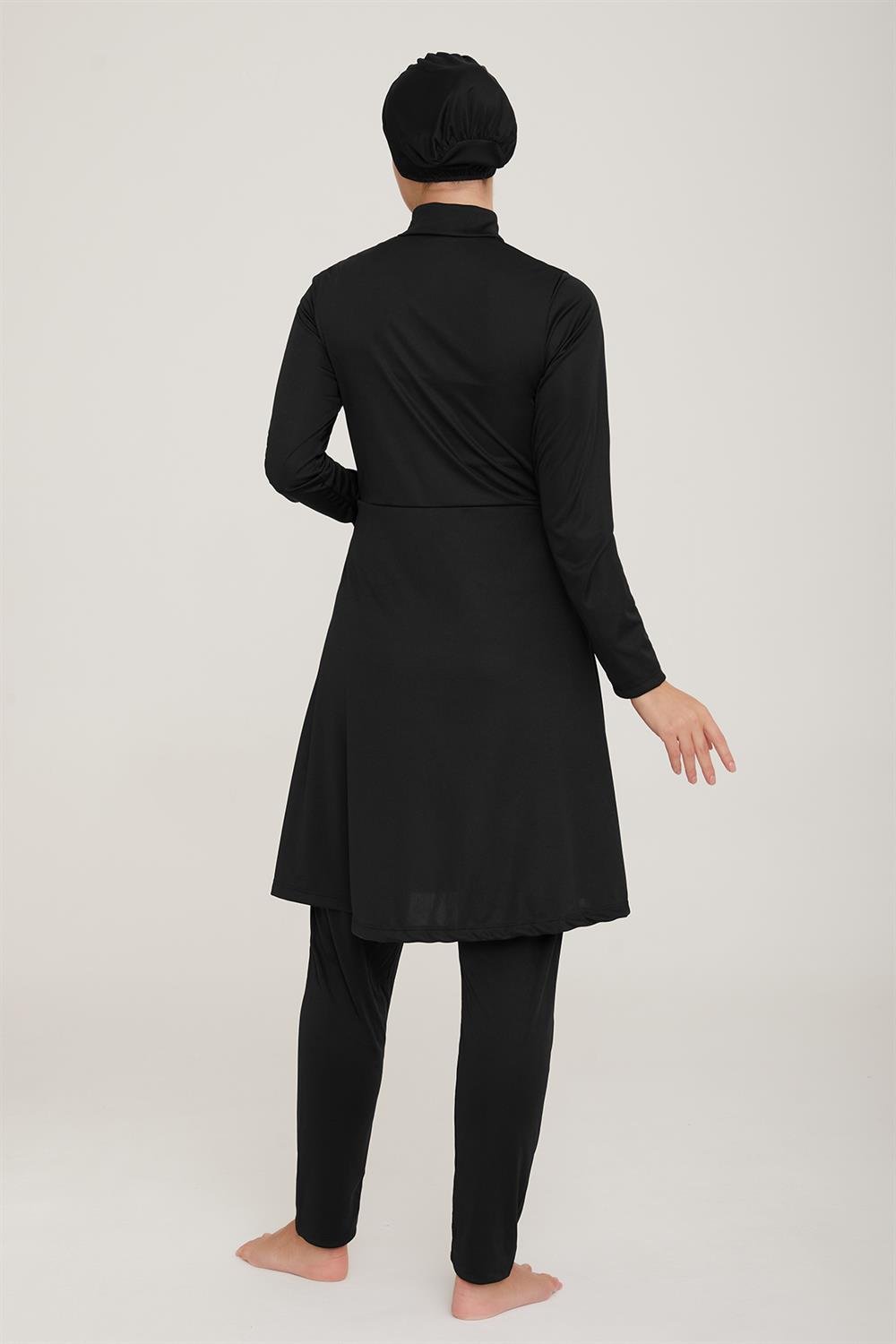 Likralı Tam Kapalı Tesettür Mayo Maysız Düz 9020 Siyah Remsa Mayo