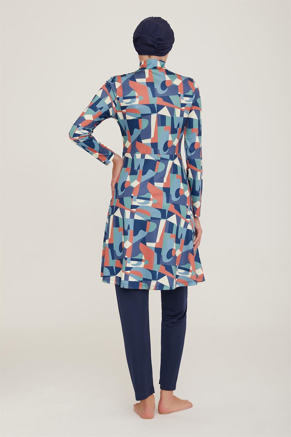 Likralı Tam Kapalı Tesettür Mayo Maysız Geo 9012 Koyu Lacivert Remsa Mayo