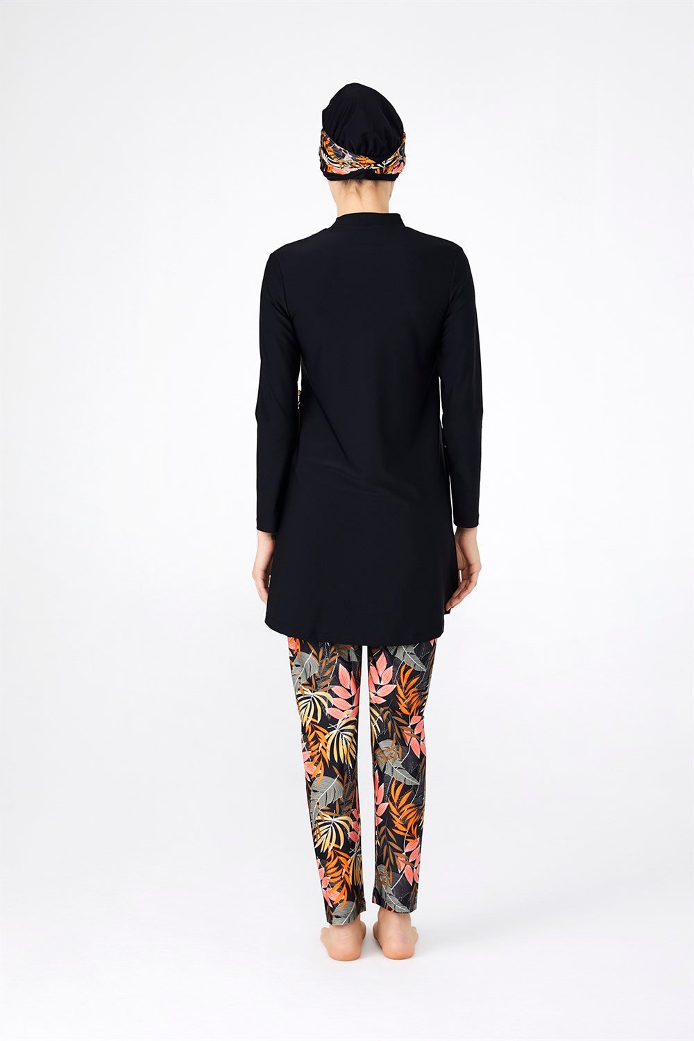 Likralı Tam Kapalı Tesettür Mayo Midye Detaylı 4256 Siyah