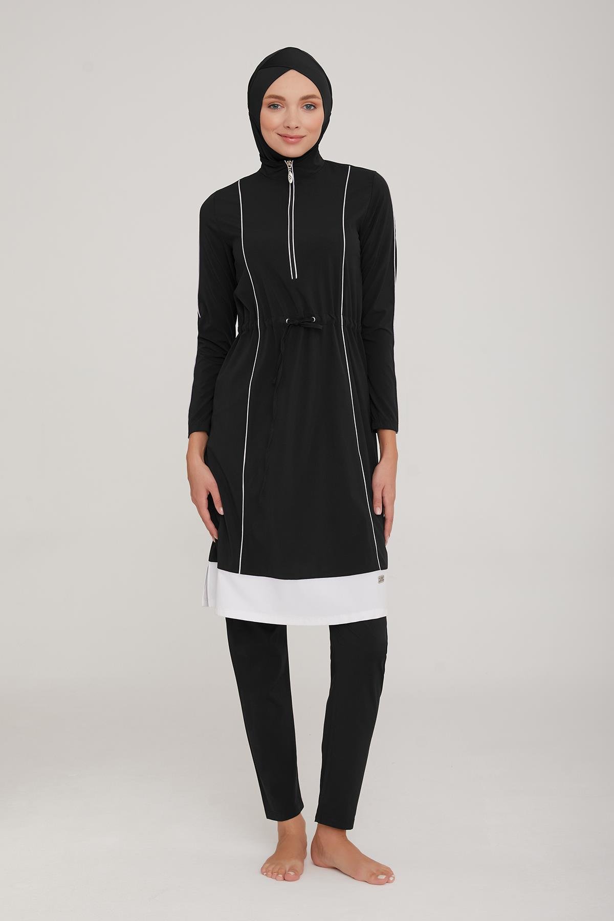 Likralı Tam Kapalı Tesettür Mayo Nıca 4372 Siyah Remsa Mayo