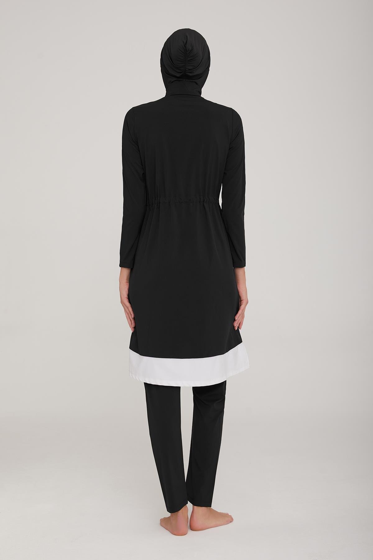 Likralı Tam Kapalı Tesettür Mayo Nıca 4372 Siyah Remsa Mayo