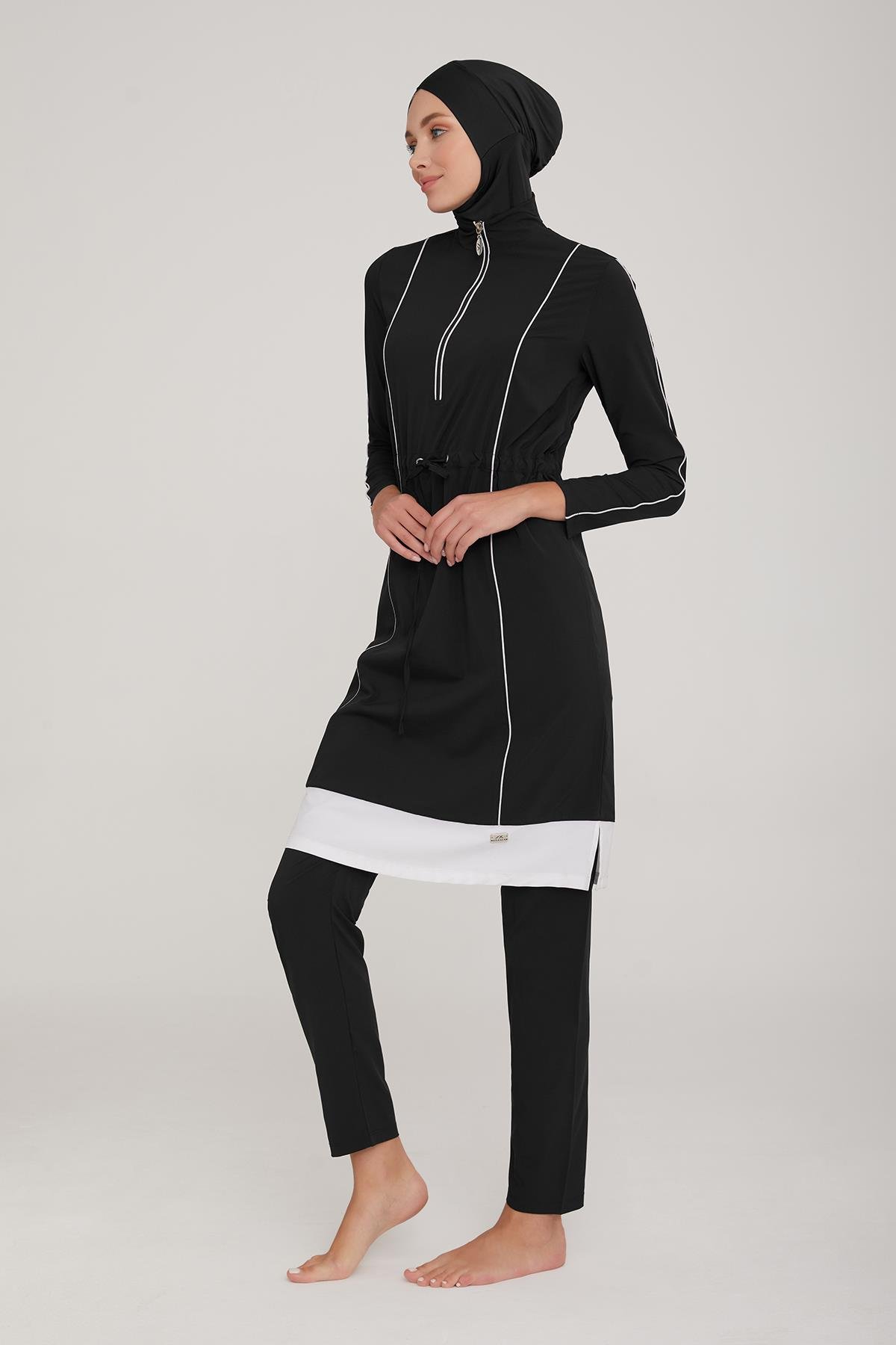 Likralı Tam Kapalı Tesettür Mayo Nıca 4372 Siyah Remsa Mayo