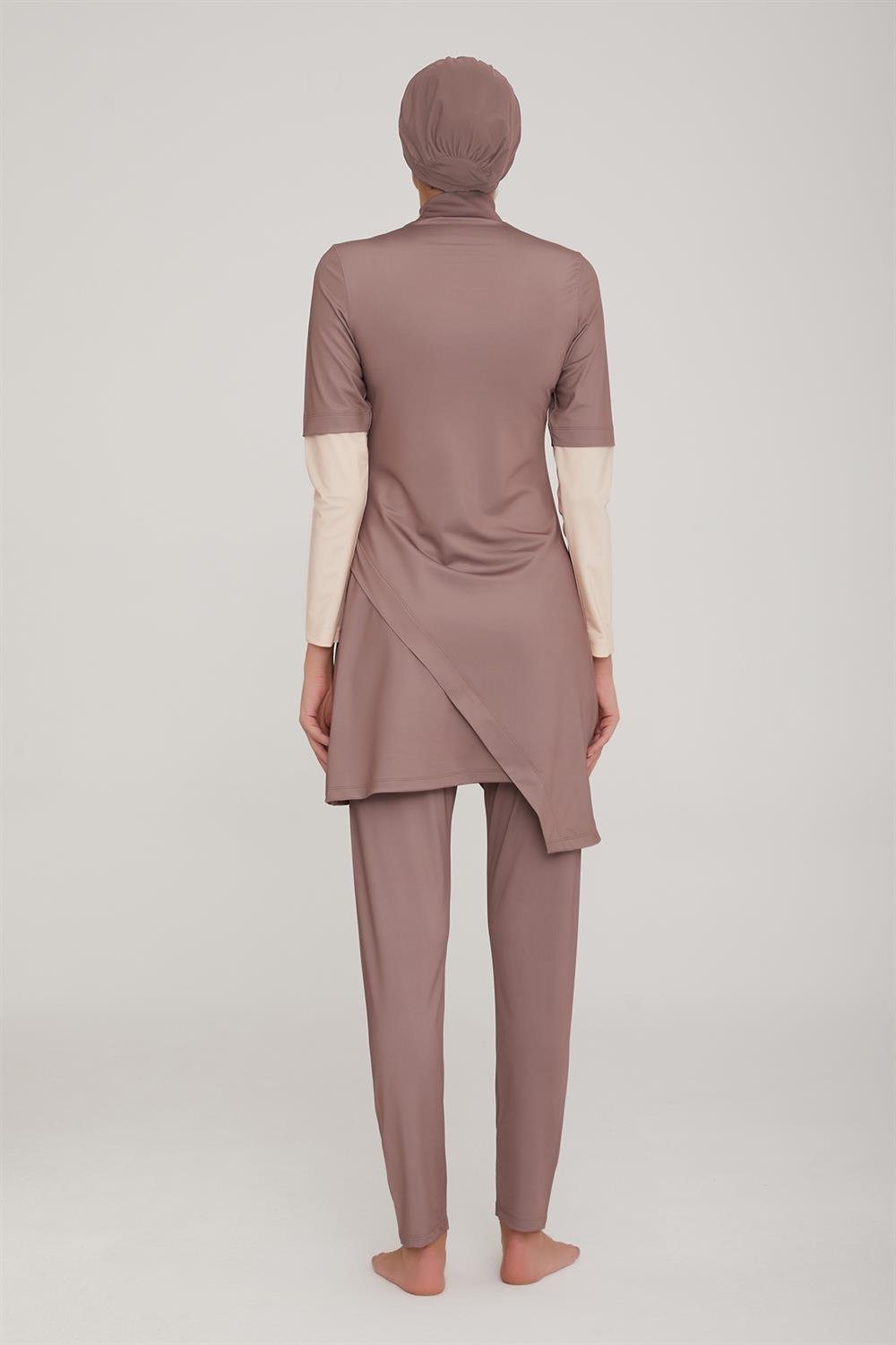 Likralı Tam Kapalı Tesettür Mayo Norman 4414 Vizon Remsa Mayo