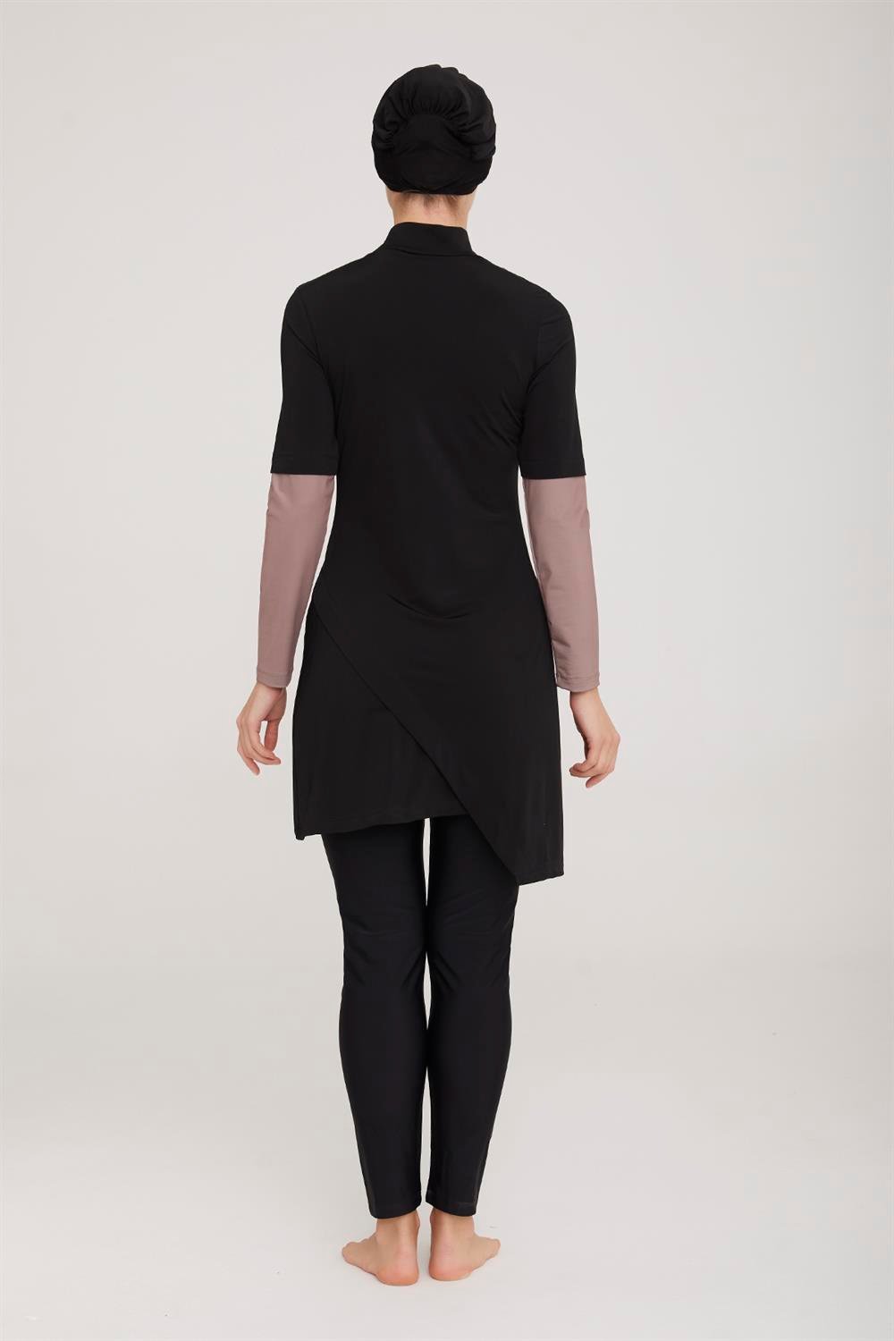 Likralı Tam Kapalı Tesettür Mayo Norman 4414 Siyah Remsa Mayo