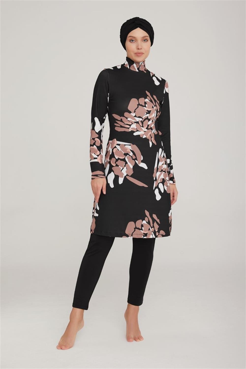 Likralı Tam Kapalı Tesettür Mayo Pıcass 8003 Siyah Remsa Mayo