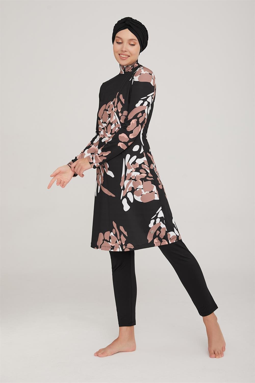 Likralı Tam Kapalı Tesettür Mayo Pıcass 8003 Siyah Remsa Mayo