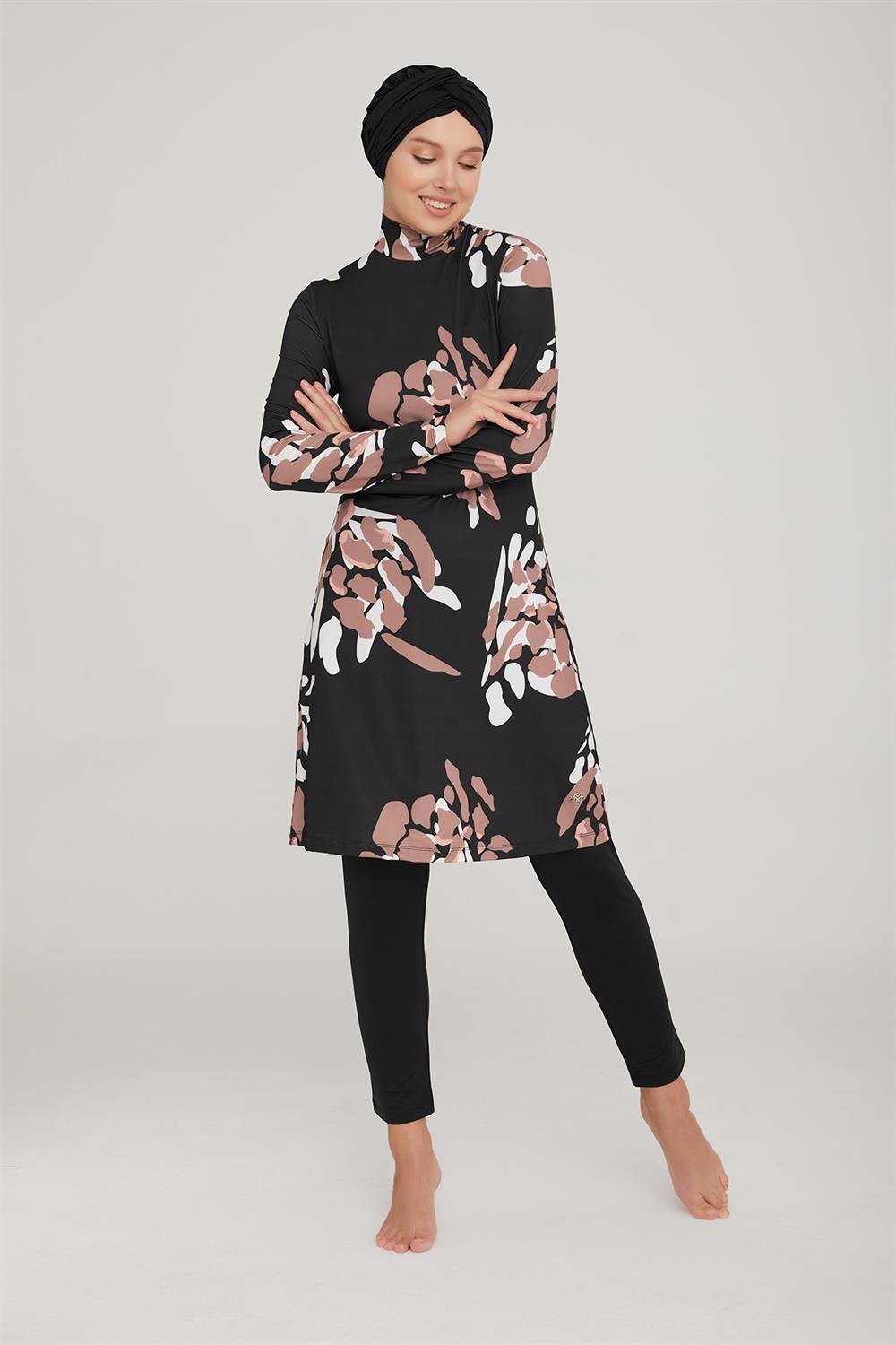 Likralı Tam Kapalı Tesettür Mayo Pıcass 8003 Siyah Remsa Mayo