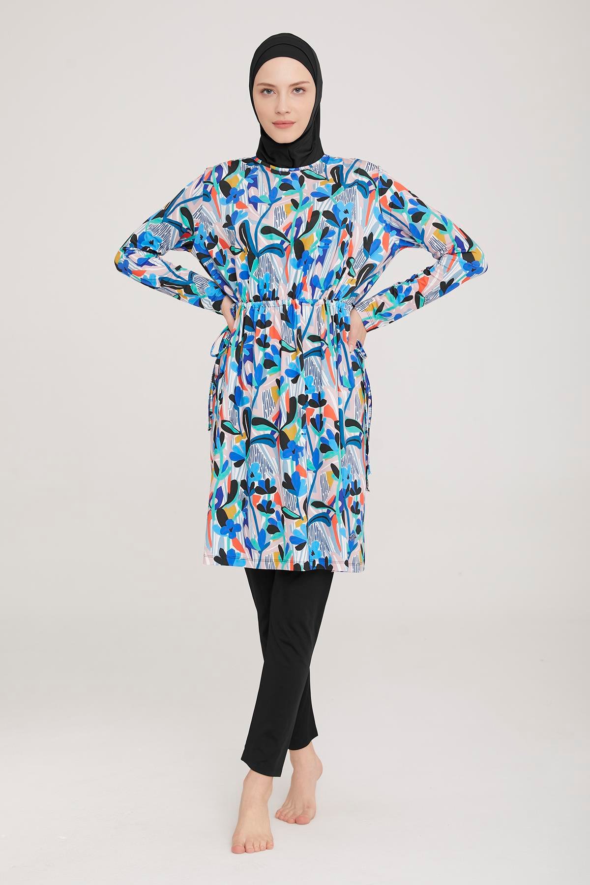 Likralı Tam Kapalı Tesettür Mayo Pıne 8009 Siyah Remsa Mayo