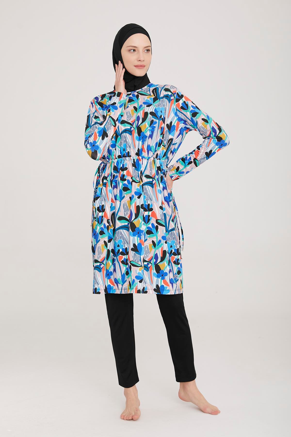 Likralı Tam Kapalı Tesettür Mayo Pıne 8009 Siyah Remsa Mayo