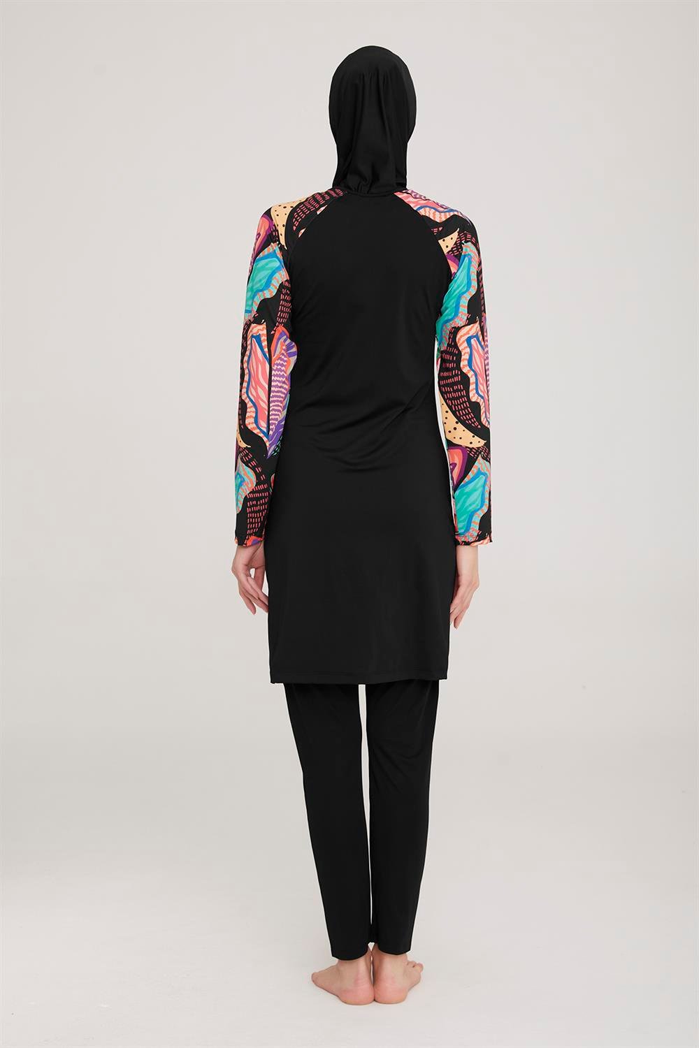 Likralı Tam Kapalı Tesettür Mayo Pita 8019 Siyah Remsa Mayo