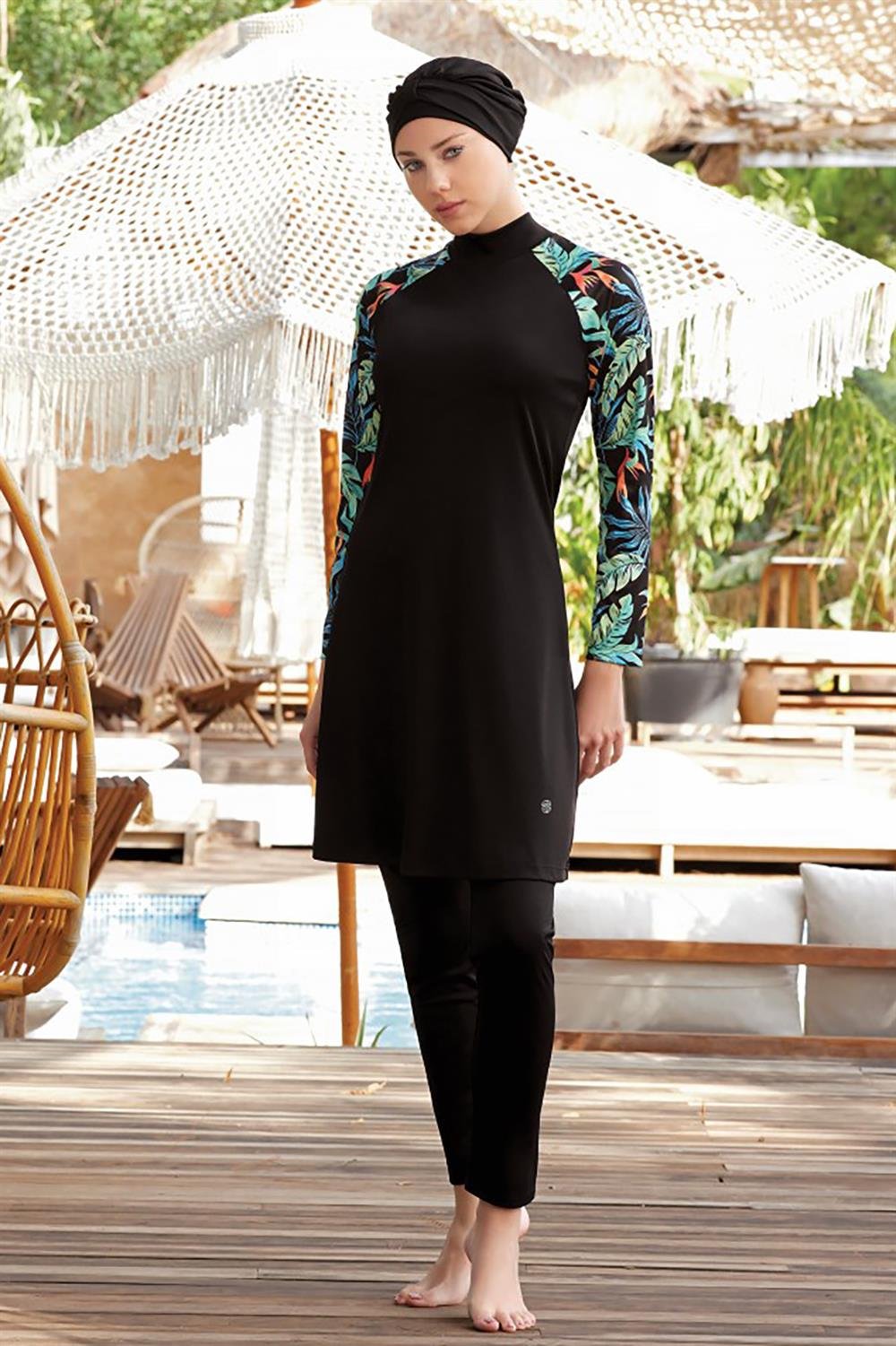 Likralı Tam Kapalı Tesettür Mayo Procyon 1 9015 Siyah Remsa Mayo