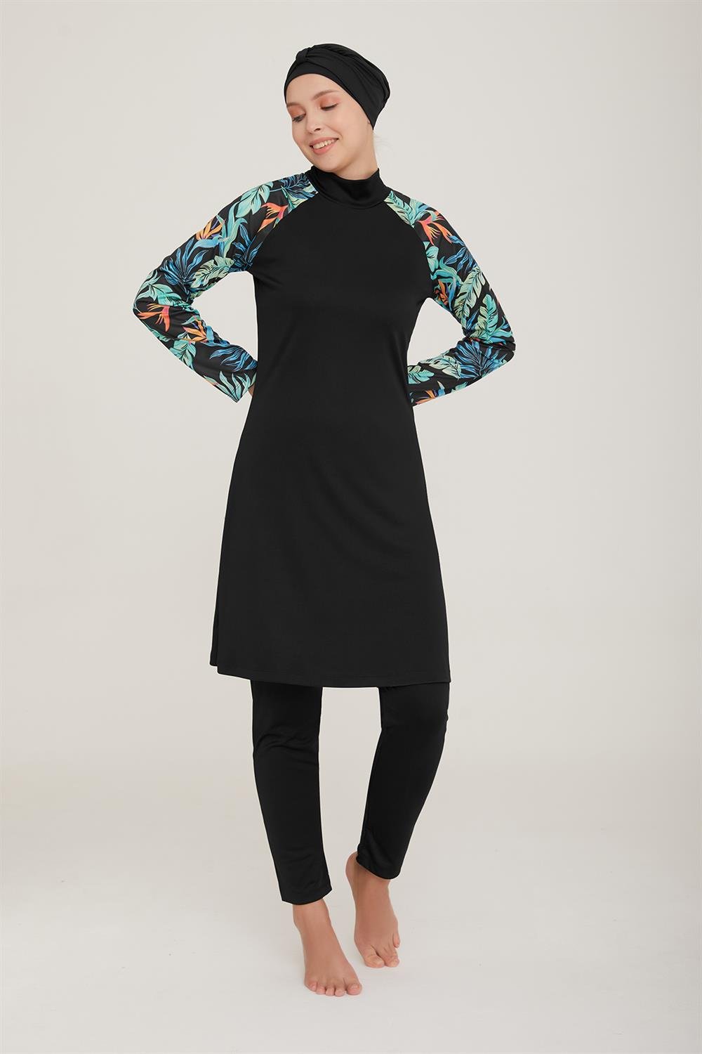 Likralı Tam Kapalı Tesettür Mayo Procyon 1 9015 Siyah Remsa Mayo