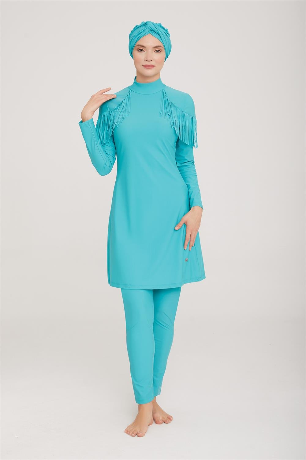 Likralı Tam Kapalı Tesettür Mayo Ramıra 4105 Mint Remsa Mayo