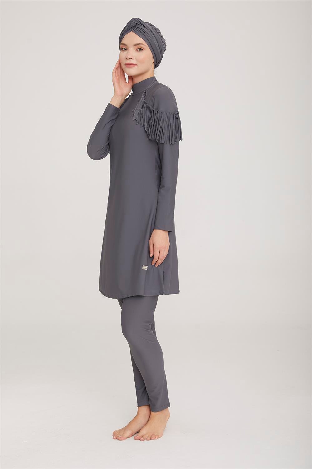 Likralı Tam Kapalı Tesettür Mayo Ramıra 4105 Antrasit Remsa Mayo