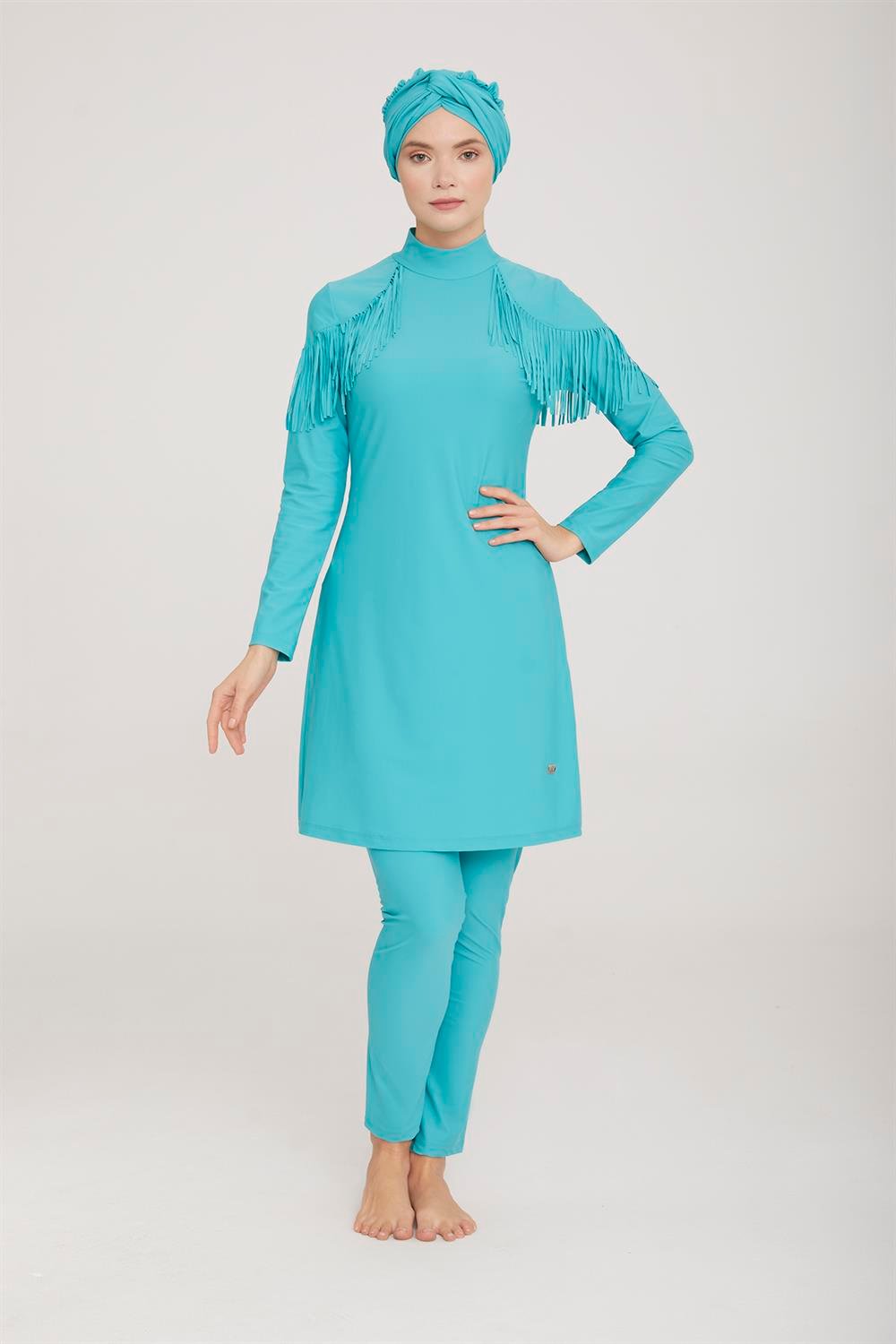 Likralı Tam Kapalı Tesettür Mayo Ramıra 4105 Mint Remsa Mayo