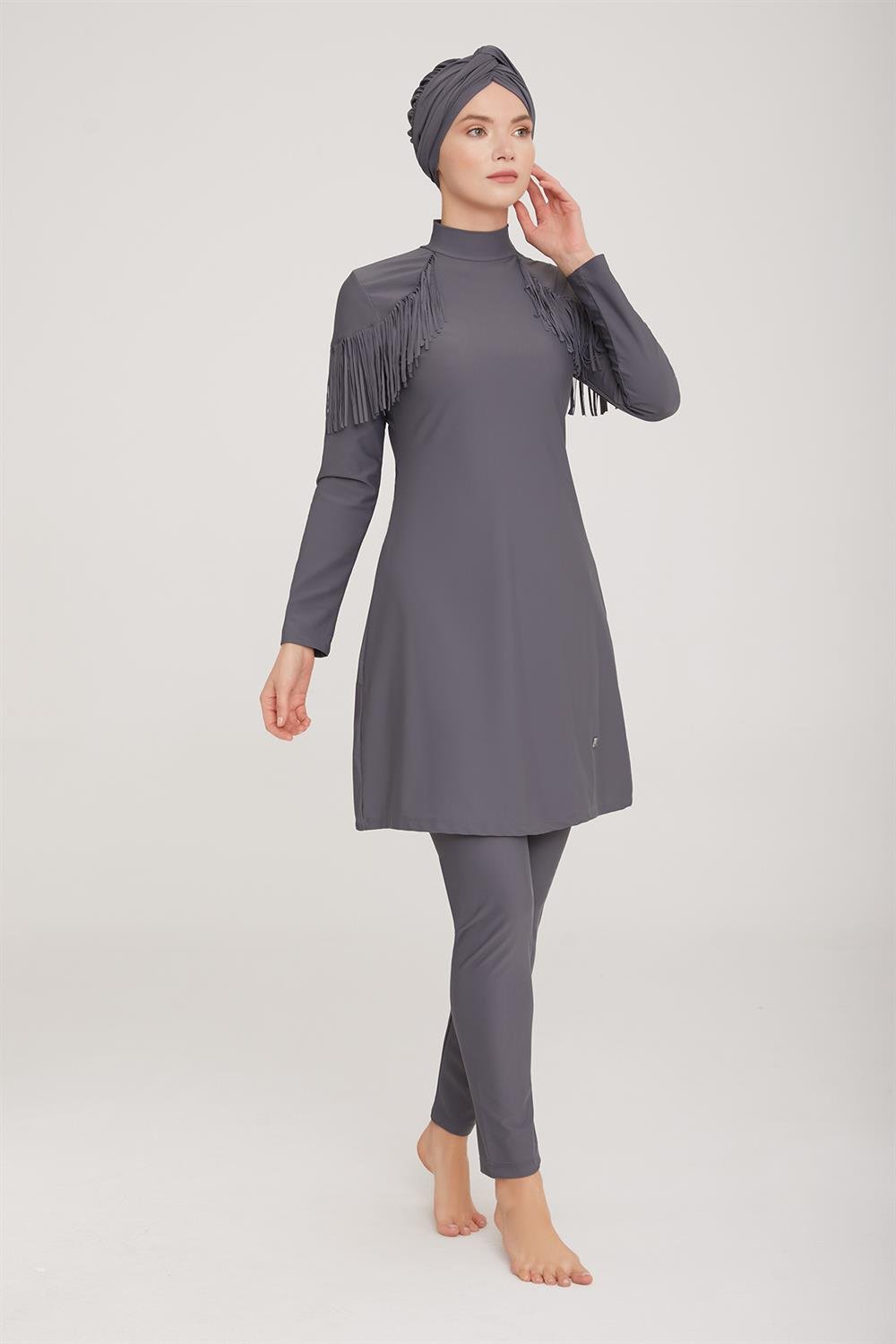 Likralı Tam Kapalı Tesettür Mayo Ramıra 4105 Antrasit Remsa Mayo