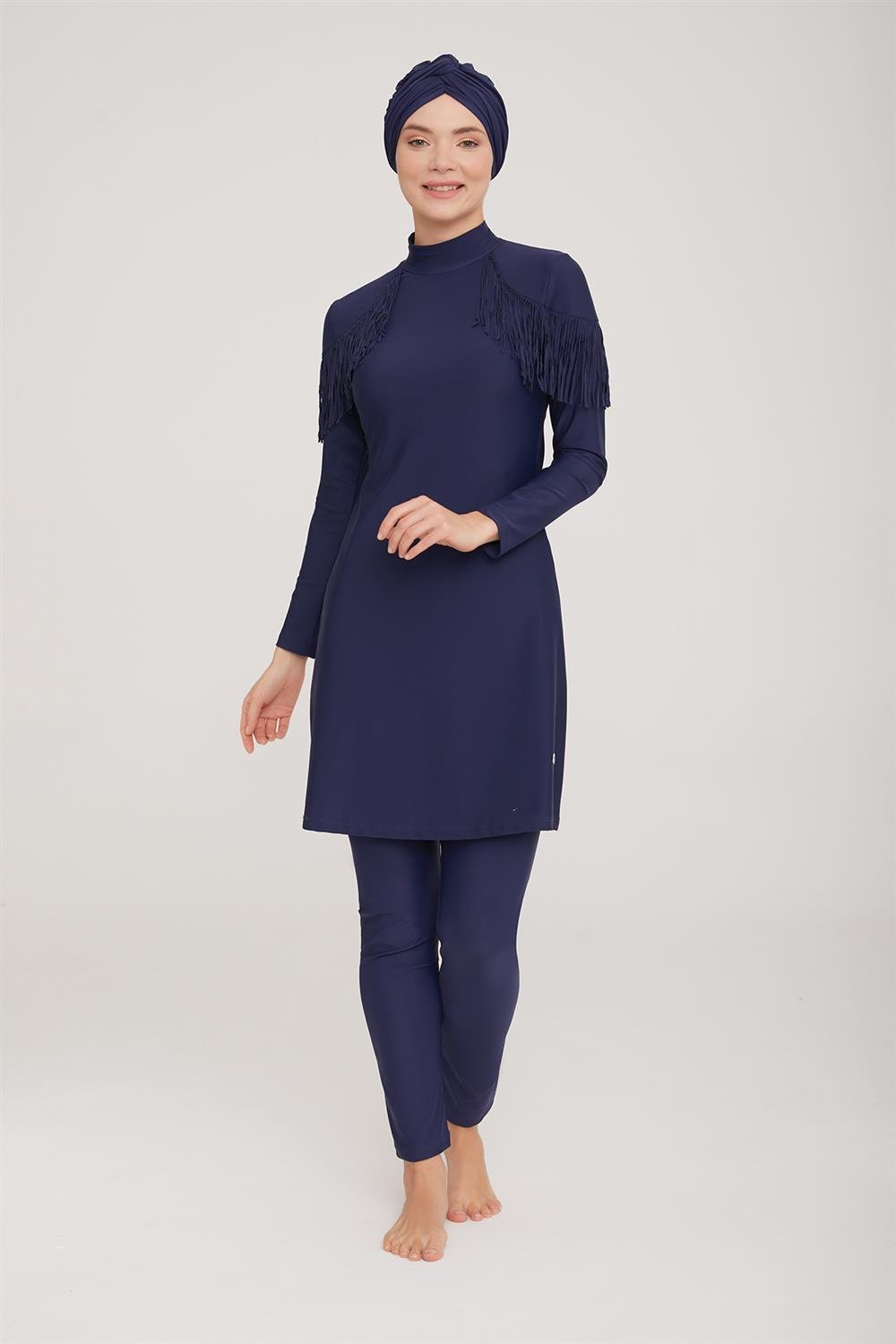 Likralı Tam Kapalı Tesettür Mayo Ramıra 4105 Koyu Lacivert Remsa Mayo