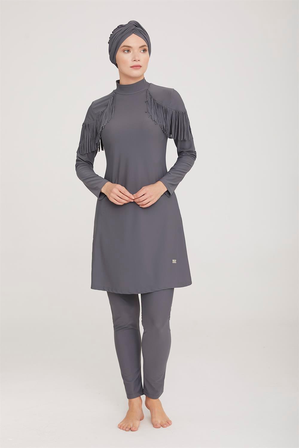 Likralı Tam Kapalı Tesettür Mayo Ramıra 4105 Antrasit Remsa Mayo