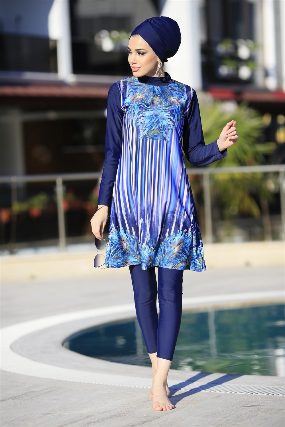 Likralı Tam Kapalı Tesettür Mayo Remsa Mayo Tavus Kuşu Tasarım