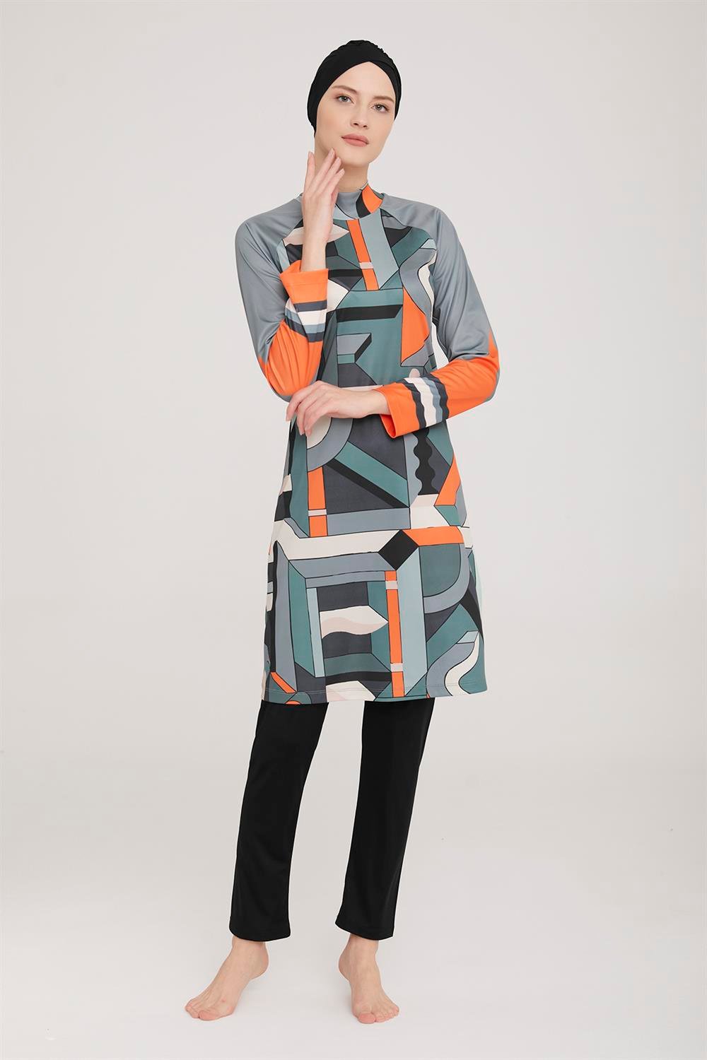 Likralı Tam Kapalı Tesettür Mayo Rıgel 9023 Siyah Remsa Mayo