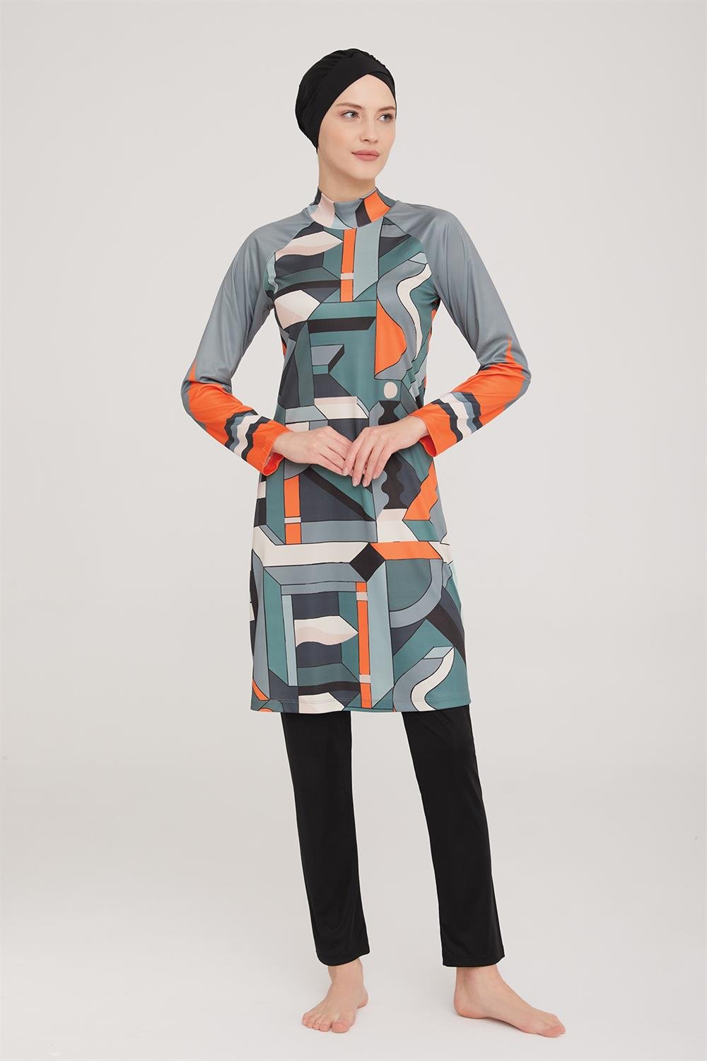 Likralı Tam Kapalı Tesettür Mayo Rıgel 9023 Siyah Remsa Mayo