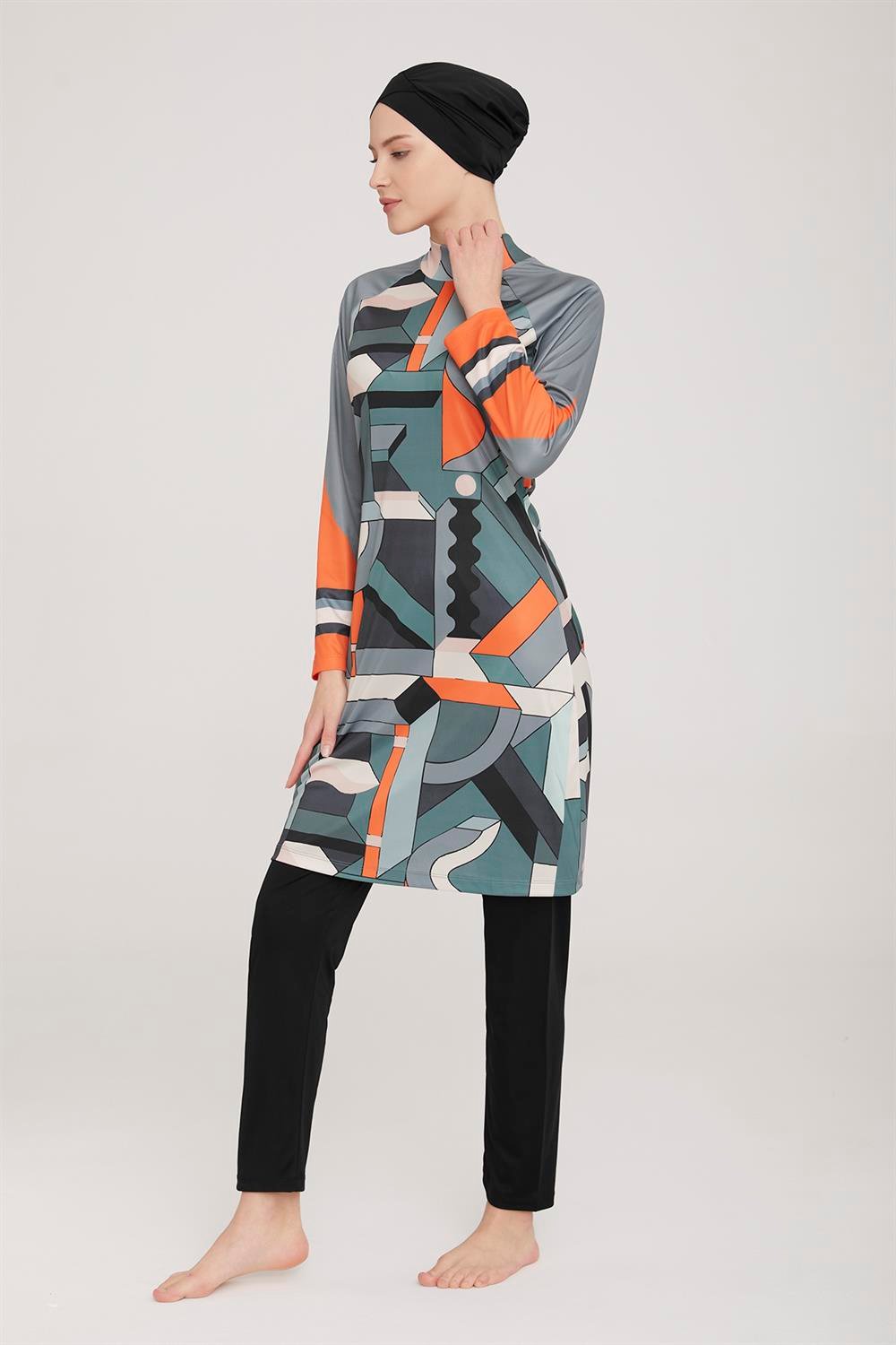 Likralı Tam Kapalı Tesettür Mayo Rıgel 9023 Siyah Remsa Mayo