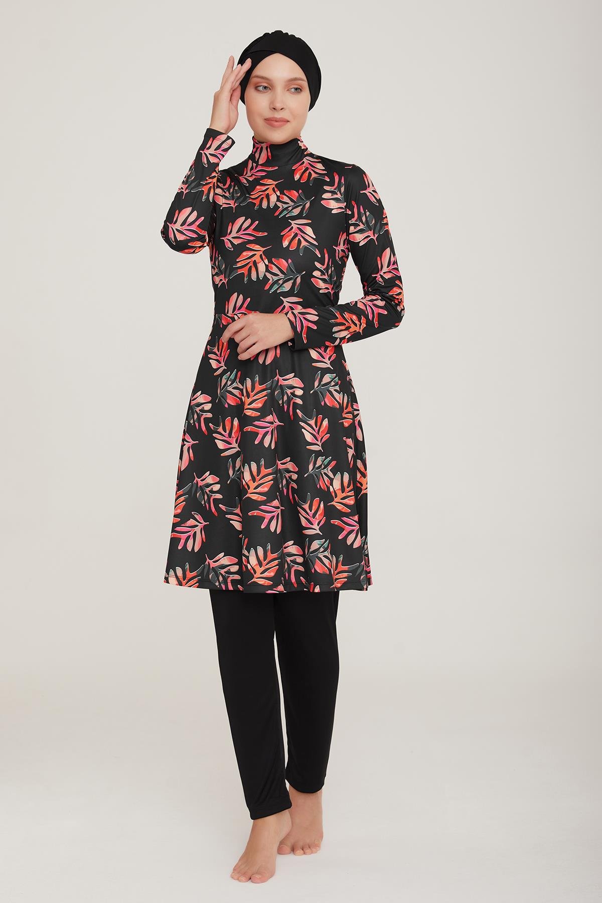 Likralı Tam Kapalı Tesettür Mayo Sanna 9008 Siyah Remsa Mayo