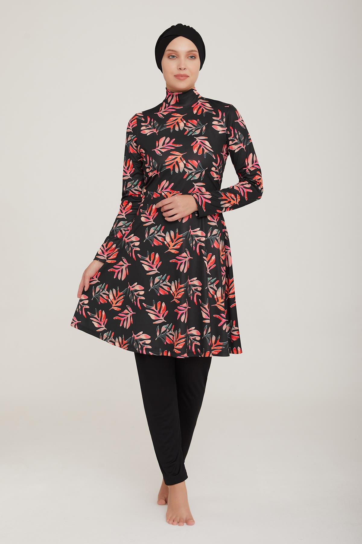 Likralı Tam Kapalı Tesettür Mayo Sanna 9008 Siyah Remsa Mayo