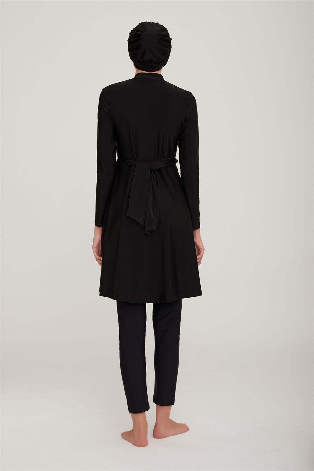 Likralı Tam Kapalı Tesettür Mayo Sementa 4445 Siyah Remsa Mayo