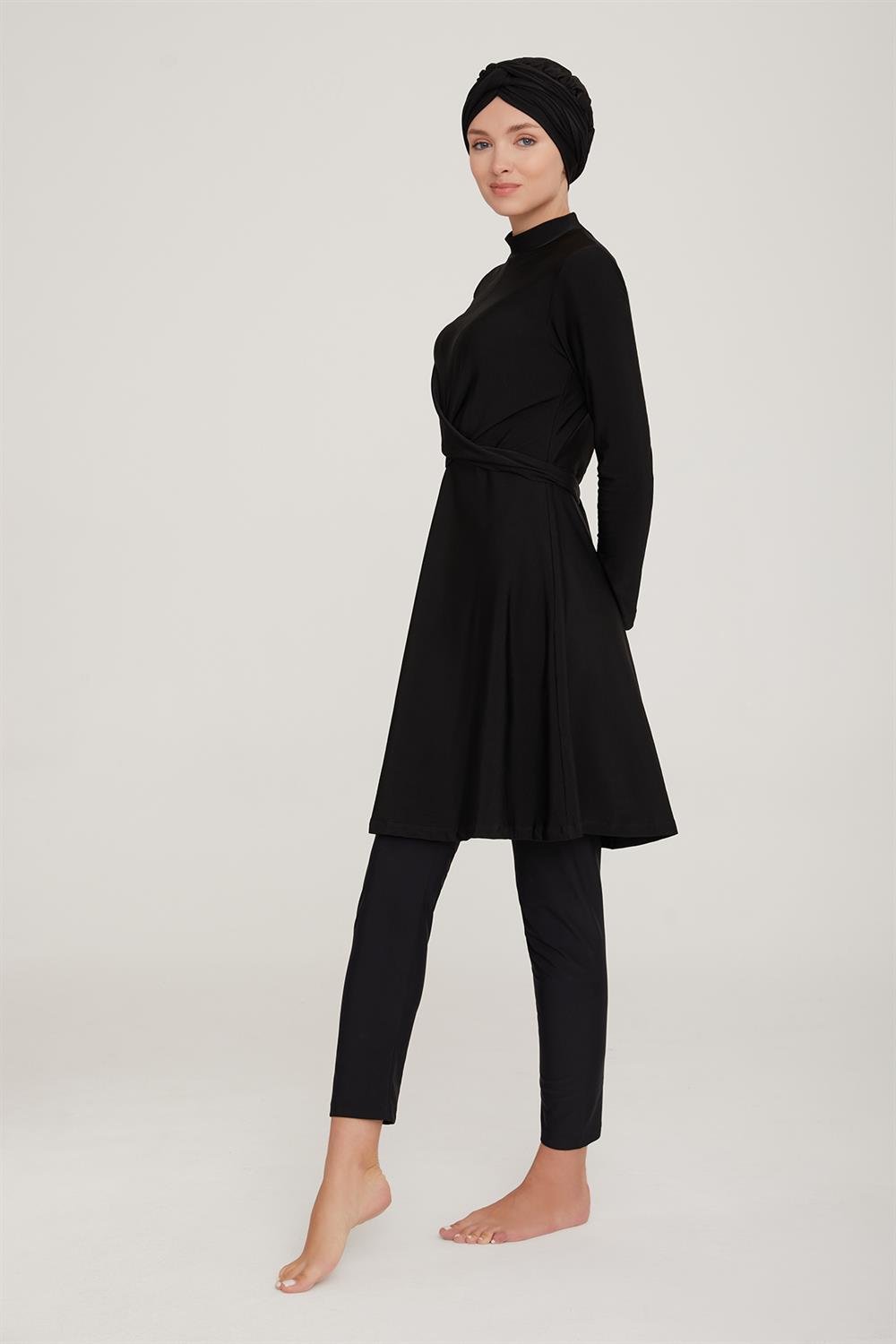 Likralı Tam Kapalı Tesettür Mayo Sementa 4445 Siyah Remsa Mayo