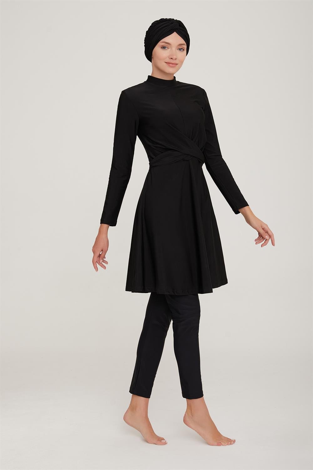 Likralı Tam Kapalı Tesettür Mayo Sementa 4445 Siyah Remsa Mayo