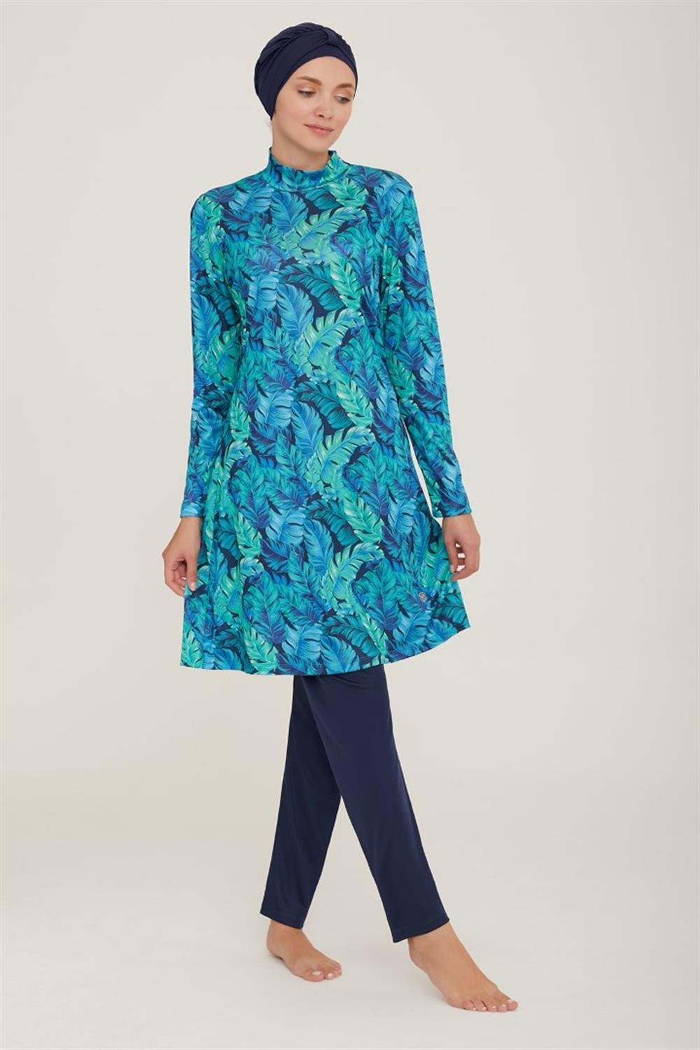 Likralı Tam Kapalı Tesettür Mayo Senga 0908 Koyu Lacivert Remsa Mayo