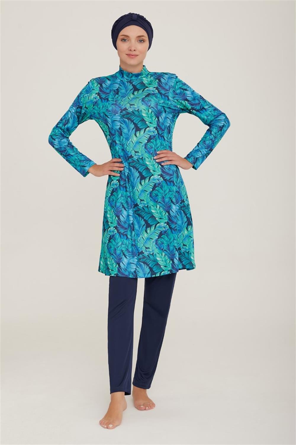 Likralı Tam Kapalı Tesettür Mayo Senga 0908 Koyu Lacivert Remsa Mayo