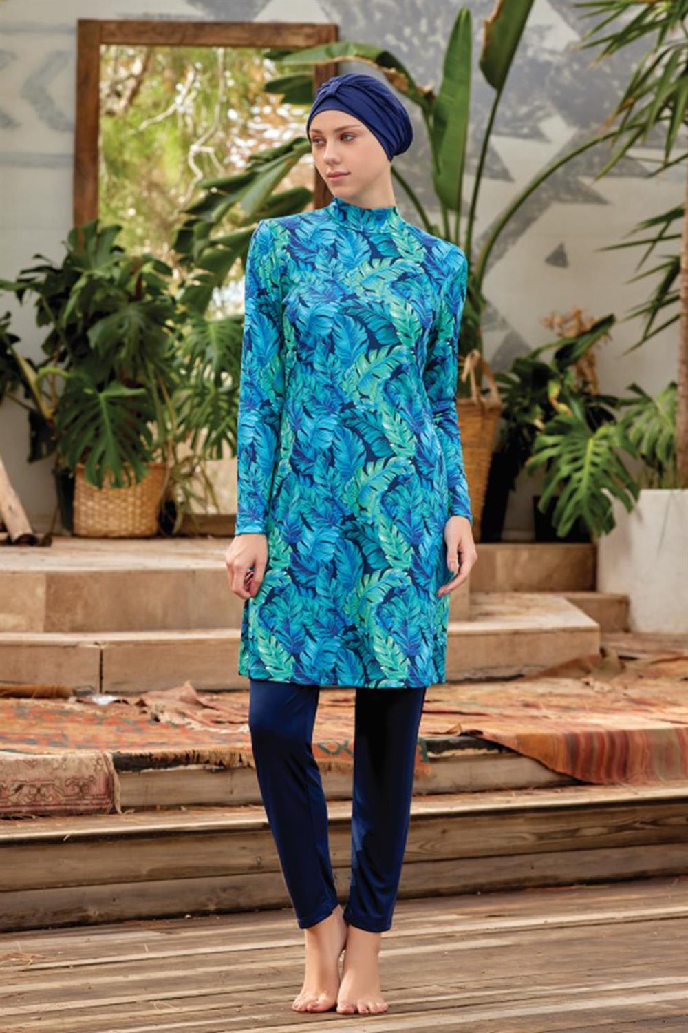 Likralı Tam Kapalı Tesettür Mayo Senga 0908 Koyu Lacivert Remsa Mayo