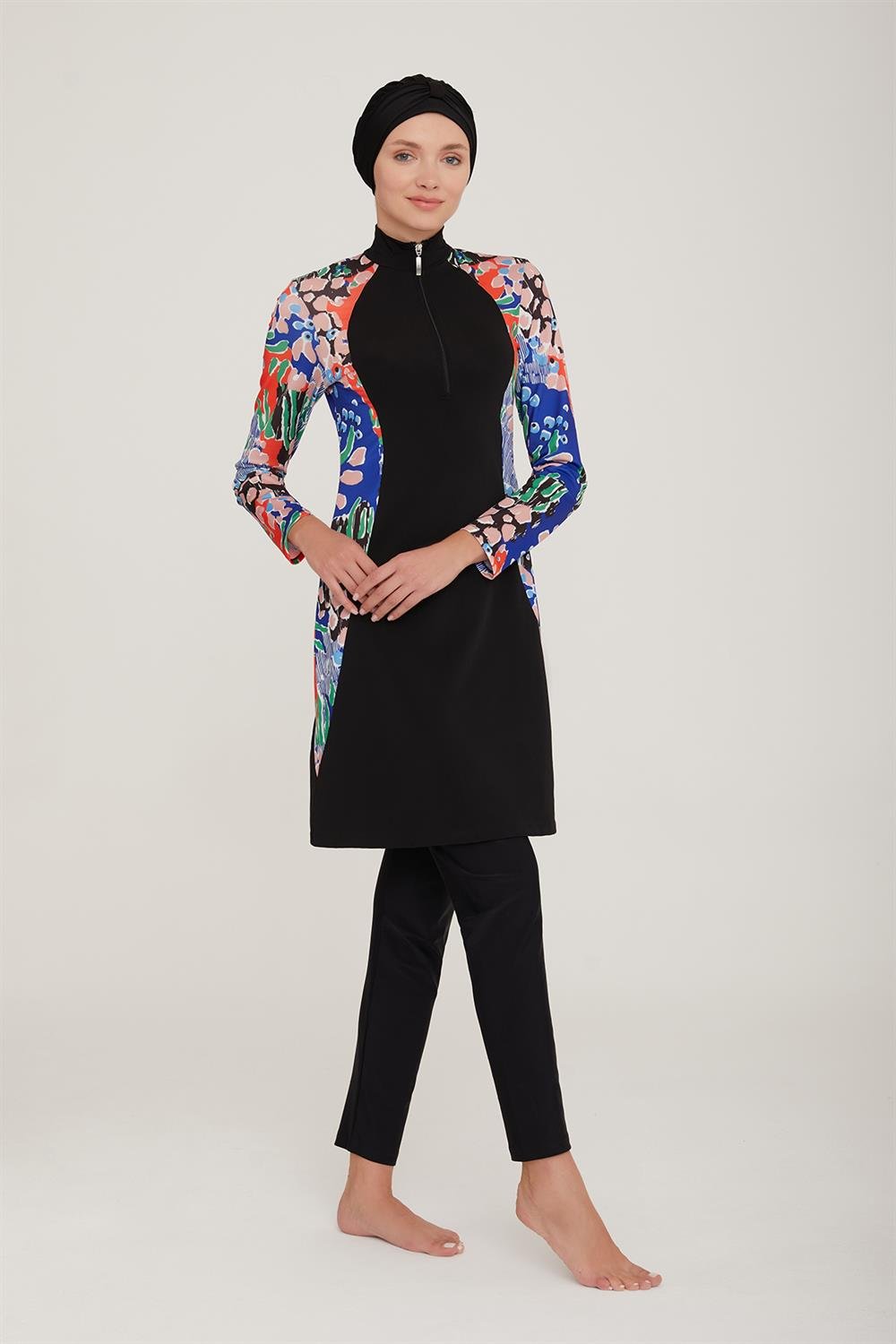 Likralı Tam Kapalı Tesettür Mayo Soft 3 4424 Siyah Remsa Mayo