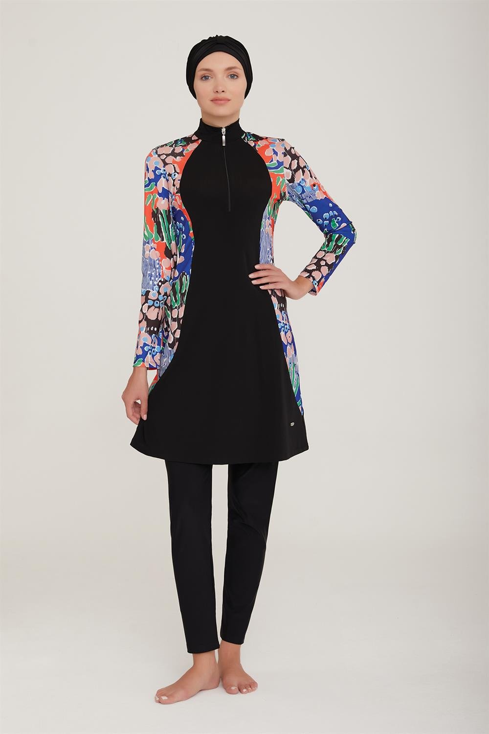 Likralı Tam Kapalı Tesettür Mayo Soft 3 4424 Siyah Remsa Mayo