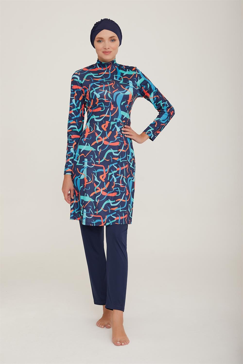 Likralı Tam Kapalı Tesettür Mayo Soraya 9009 Koyu Lacivert Remsa Mayo