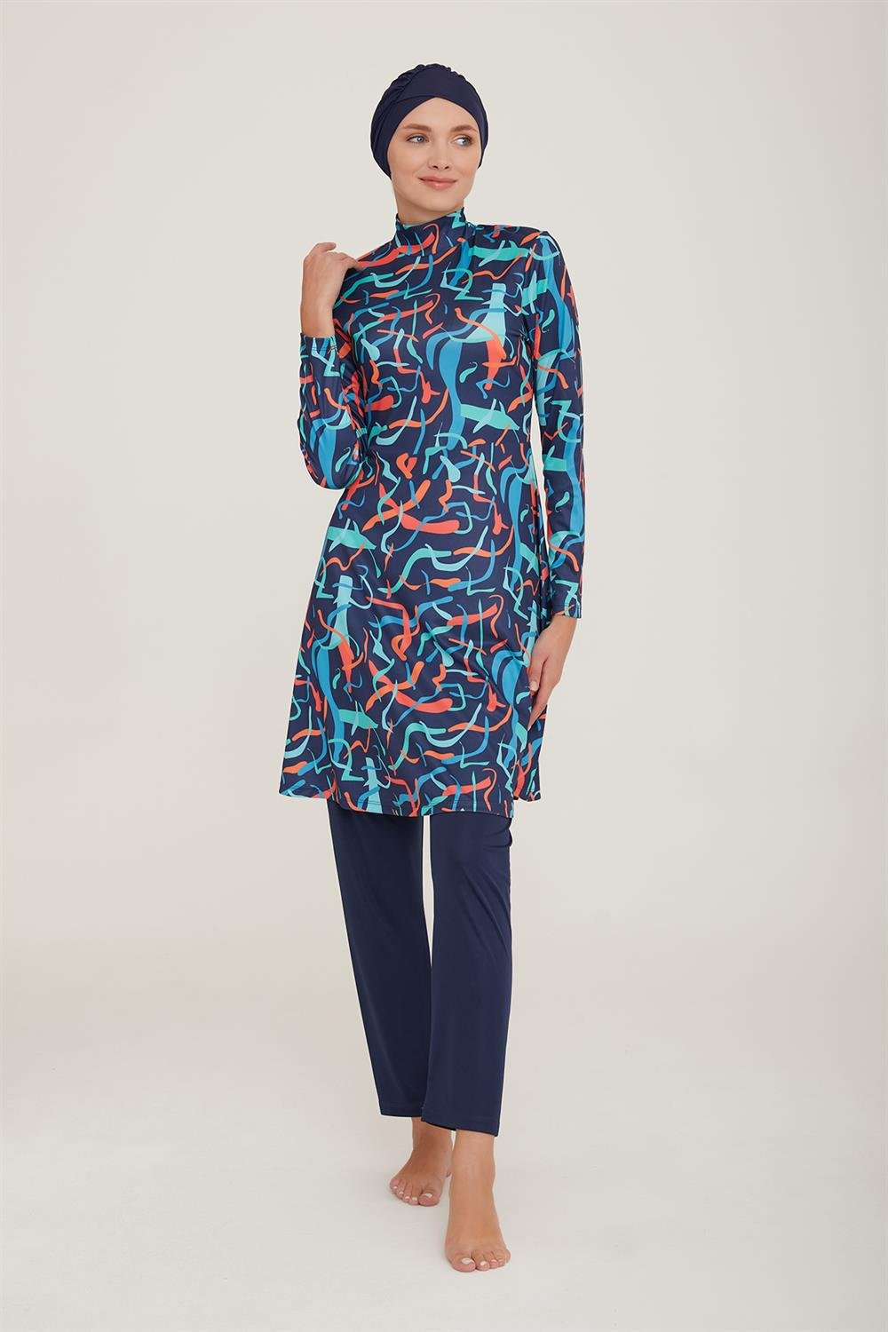 Likralı Tam Kapalı Tesettür Mayo Soraya 9009 Koyu Lacivert Remsa Mayo