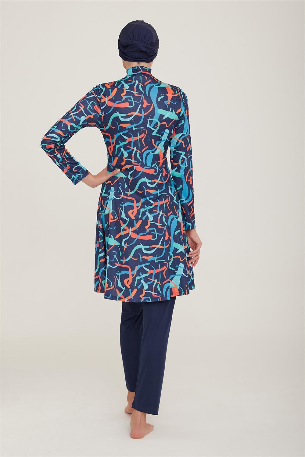 Likralı Tam Kapalı Tesettür Mayo Soraya 9009 Koyu Lacivert Remsa Mayo